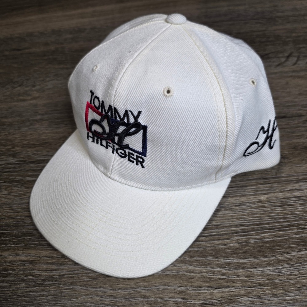 Tommy Hilfiger Mens OSFA Snapback‎ Hat White Vintage 90s Embroidered Logo Cap